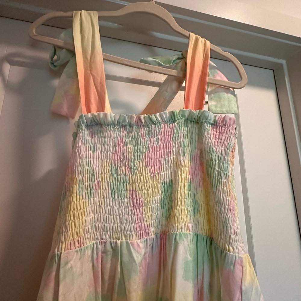 Tiered Pastel Tie-Dye Maxi Dress with Shoulder Ties - Picture 3 of 6